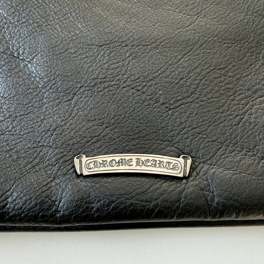 CHROME HEARTS – Rare 1995 Vintage Black Leather Fleur-de-Lis Shoulder Bag