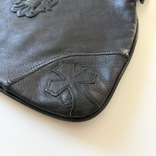 CHROME HEARTS – Rare 1995 Vintage Black Leather Fleur-de-Lis Shoulder Bag