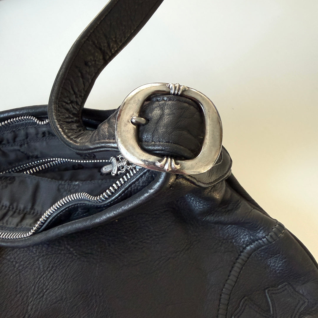 CHROME HEARTS – Rare 1995 Vintage Black Leather Fleur-de-Lis Shoulder Bag