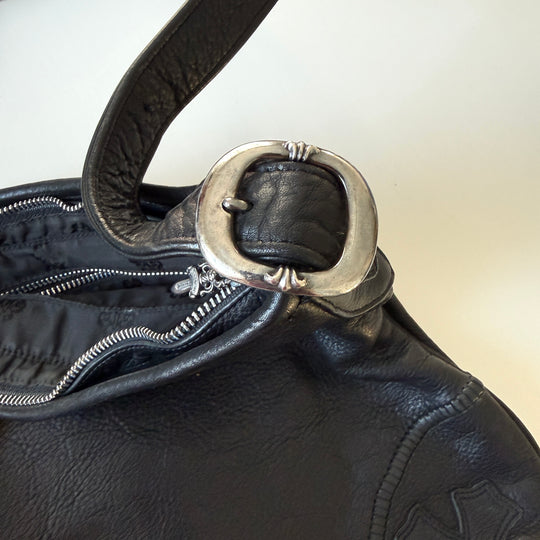 CHROME HEARTS – Rare 1995 Vintage Black Leather Fleur-de-Lis Shoulder Bag