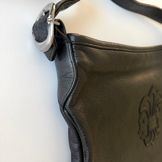 CHROME HEARTS – Rare 1995 Vintage Black Leather Fleur-de-Lis Shoulder Bag