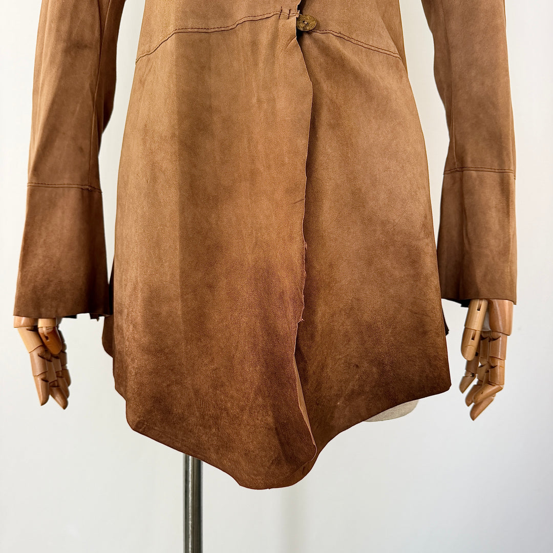 NIGEL PRESTON &amp; KNIGHT Brown Suede Leather Longline Jacket