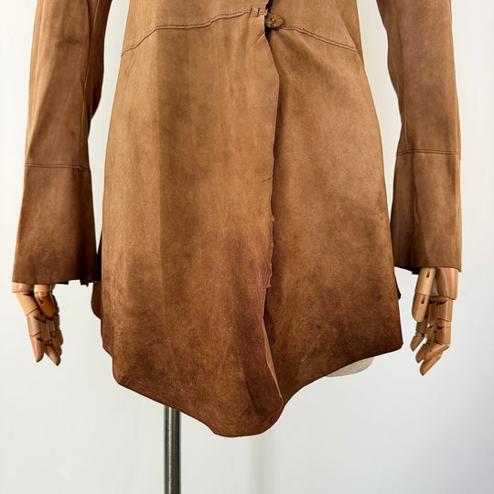 NIGEL PRESTON &amp; KNIGHT Brown Suede Leather Longline Jacket