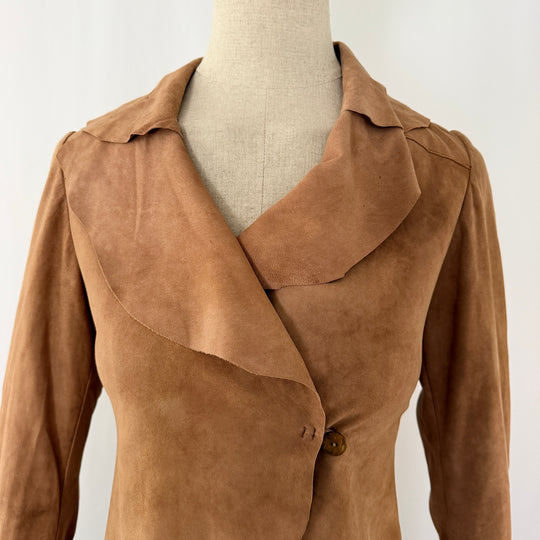 NIGEL PRESTON &amp; KNIGHT Brown Suede Leather Longline Jacket
