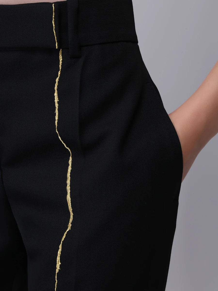 HAIDER ACKERMANN Black Wool Trousers with Gold Embroidery