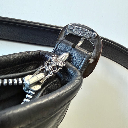CHROME HEARTS – Rare 1995 Vintage Black Leather Fleur-de-Lis Shoulder Bag