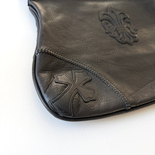 CHROME HEARTS – Rare 1995 Vintage Black Leather Fleur-de-Lis Shoulder Bag