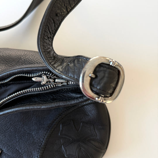 CHROME HEARTS – Rare 1995 Vintage Black Leather Fleur-de-Lis Shoulder Bag