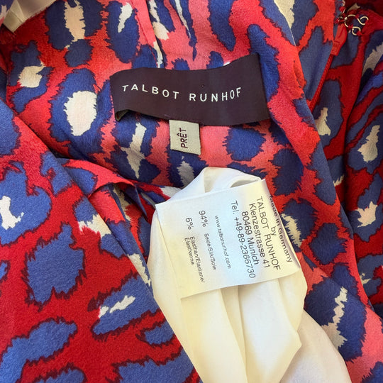 TALBOT RUNHOF Red &amp; Blue Leopard Print Silk Maxi Evening Dress