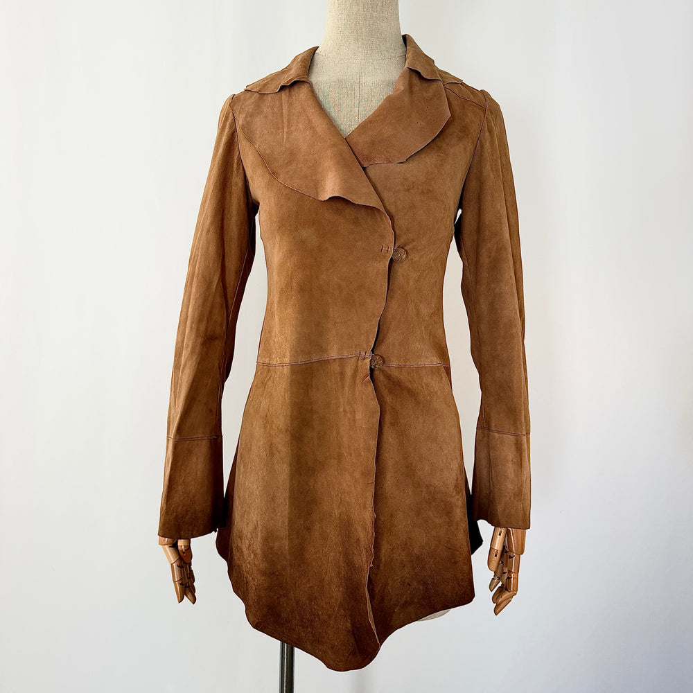 NIGEL PRESTON & KNIGHT Brown Suede Leather Longline Jacket