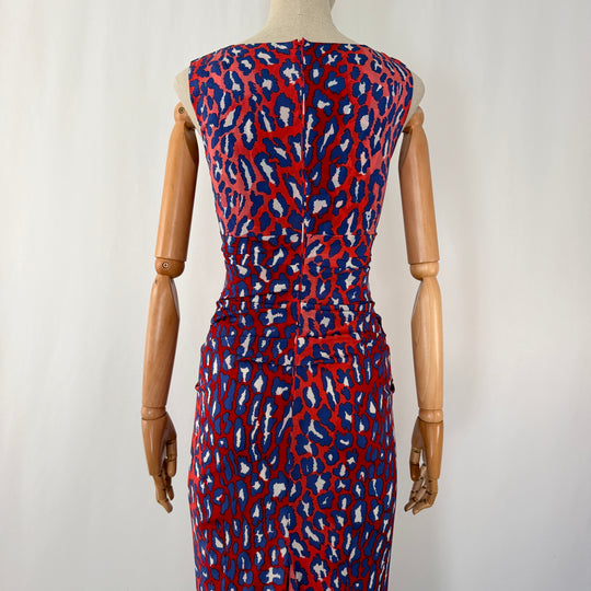 TALBOT RUNHOF Red &amp; Blue Leopard Print Silk Maxi Evening Dress