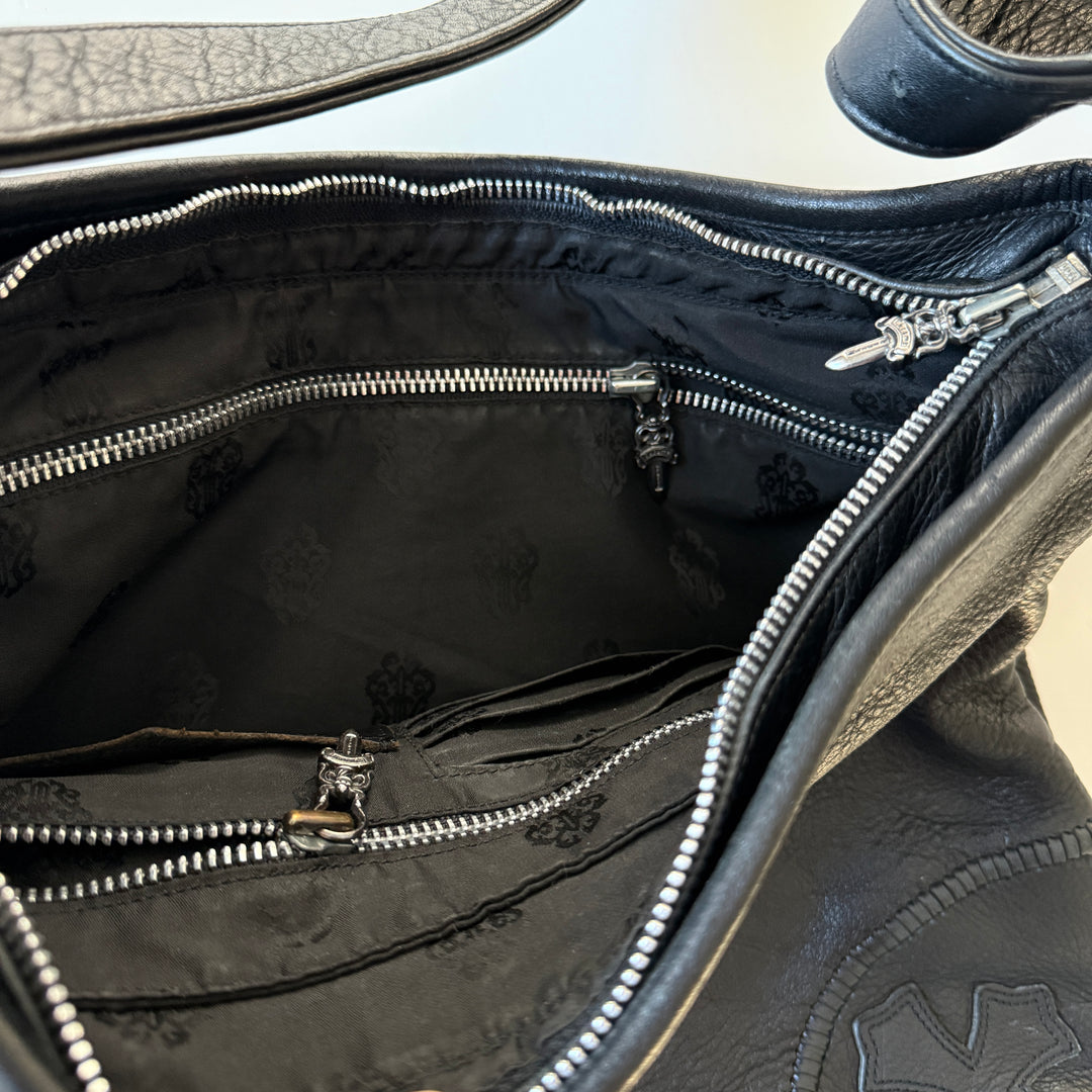 CHROME HEARTS – Rare 1995 Vintage Black Leather Fleur-de-Lis Shoulder Bag