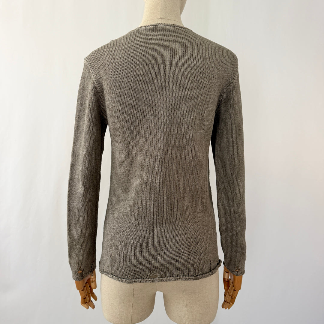 NEVER ENOUGH Distressed Cotton Knit Pullover