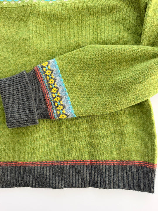 ERIBÉ – Alpine Fairisle Merino Wool &amp; Angora Cardigan Moss Green