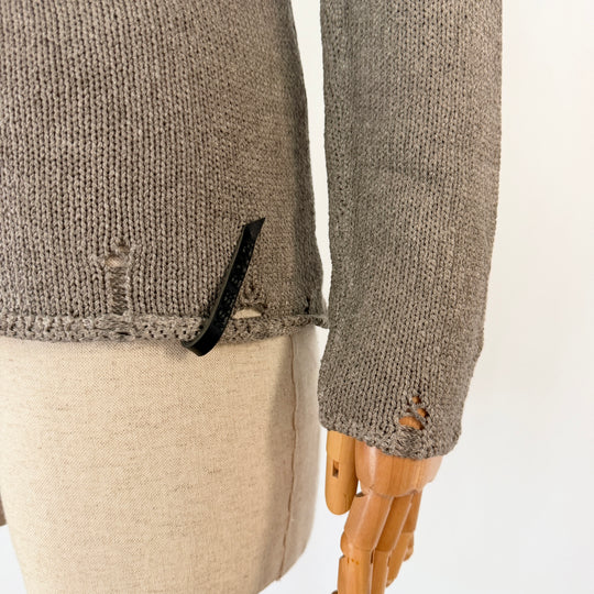 NEVER ENOUGH Distressed Cotton Knit Pullover