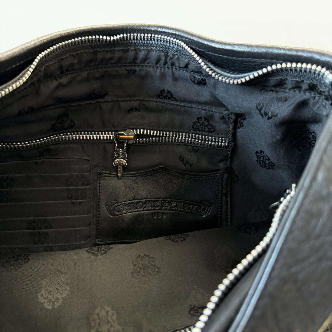 CHROME HEARTS – Rare 1995 Vintage Black Leather Fleur-de-Lis Shoulder Bag