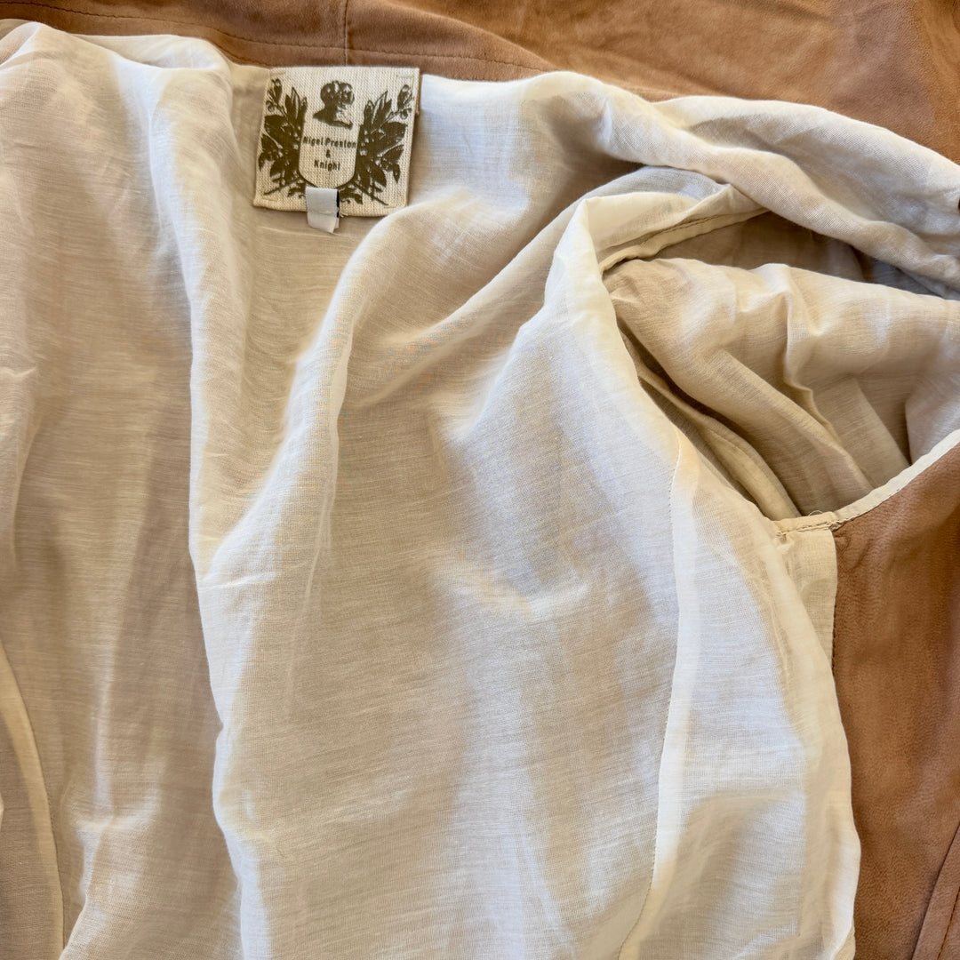 NIGEL PRESTON &amp; KNIGHT Brown Suede Leather Longline Jacket