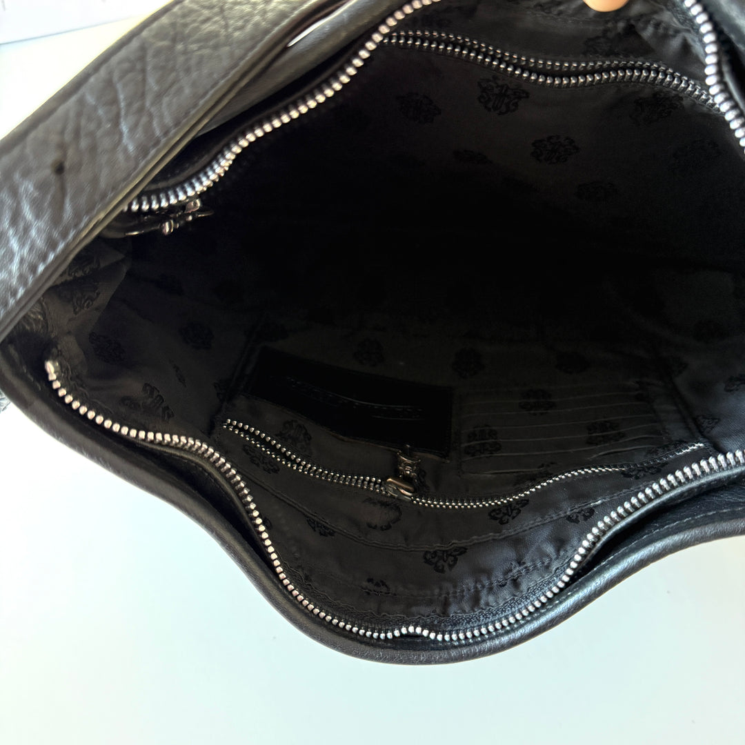 CHROME HEARTS – Rare 1995 Vintage Black Leather Fleur-de-Lis Shoulder Bag