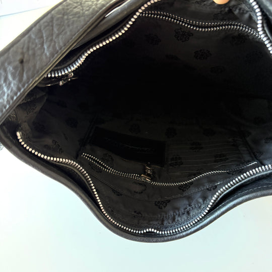 CHROME HEARTS – Rare 1995 Vintage Black Leather Fleur-de-Lis Shoulder Bag