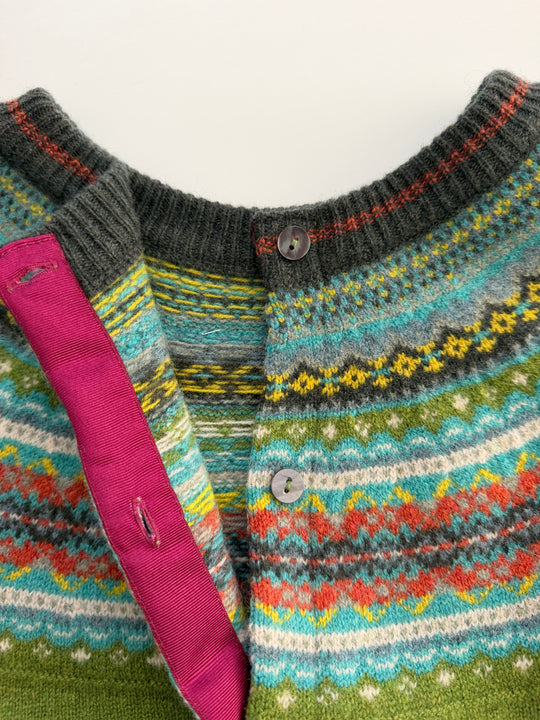 ERIBÉ – Alpine Fairisle Merino Wool &amp; Angora Cardigan Moss Green