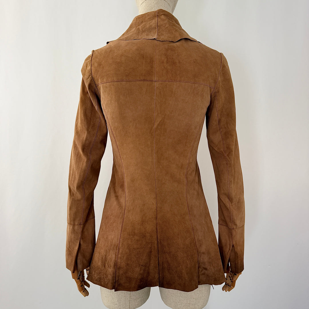 NIGEL PRESTON &amp; KNIGHT Brown Suede Leather Longline Jacket