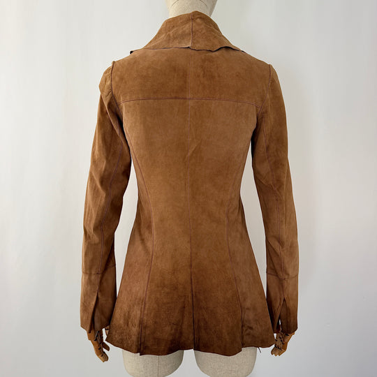 NIGEL PRESTON &amp; KNIGHT Brown Suede Leather Longline Jacket
