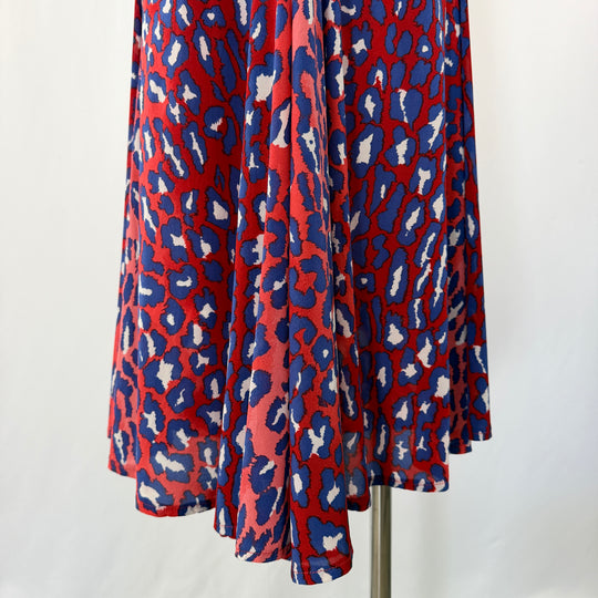 TALBOT RUNHOF Red &amp; Blue Leopard Print Silk Maxi Evening Dress