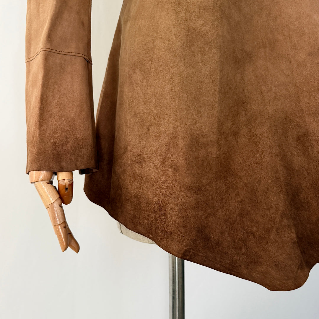 NIGEL PRESTON &amp; KNIGHT Brown Suede Leather Longline Jacket