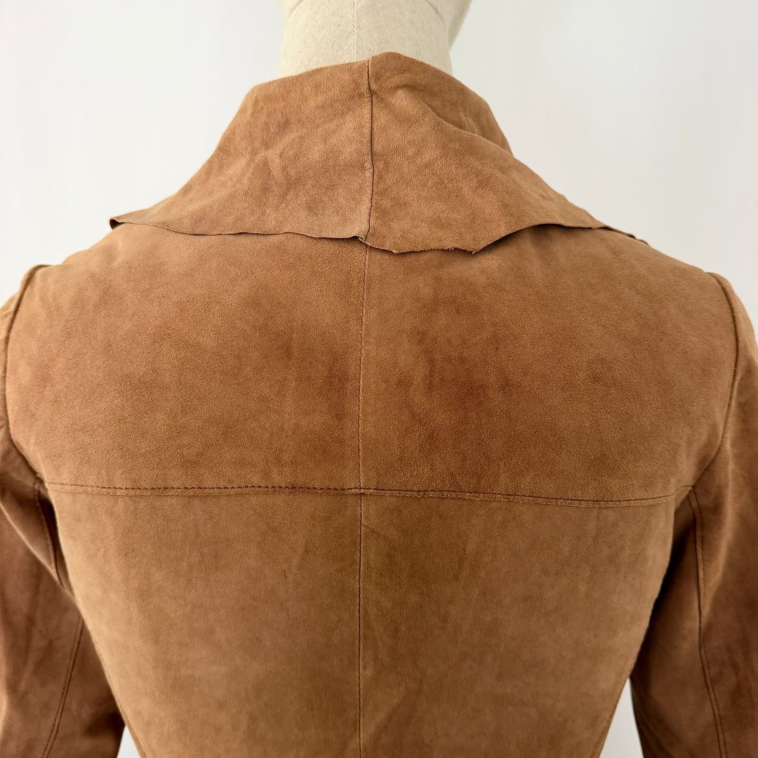 NIGEL PRESTON &amp; KNIGHT Brown Suede Leather Longline Jacket