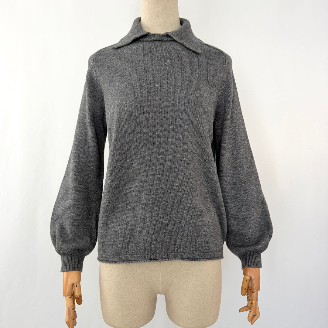 RE_BRANDED CASHMERE – Grey Knit Pullover with Balloon Sleeves