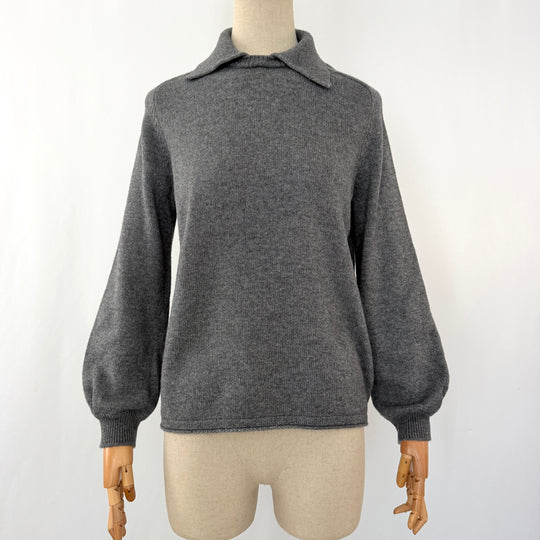 RE_BRANDED CASHMERE – Grey Knit Pullover with Balloon Sleeves