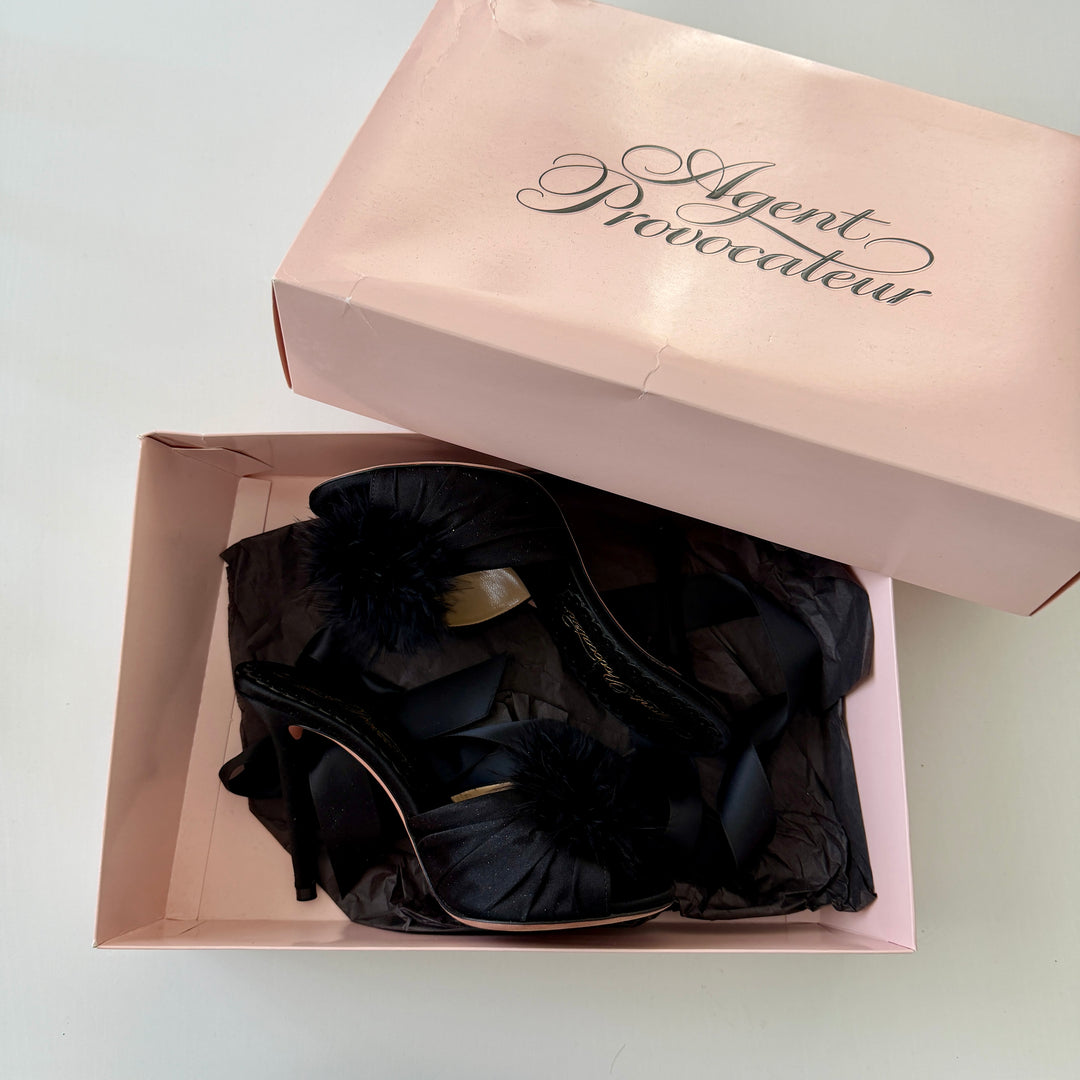 AGENT PROVOCATEUR Elice Mules in black satin