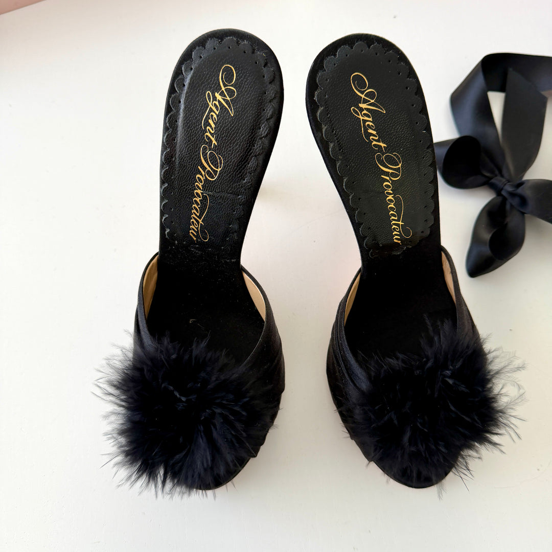 AGENT PROVOCATEUR Elice Mules in black satin