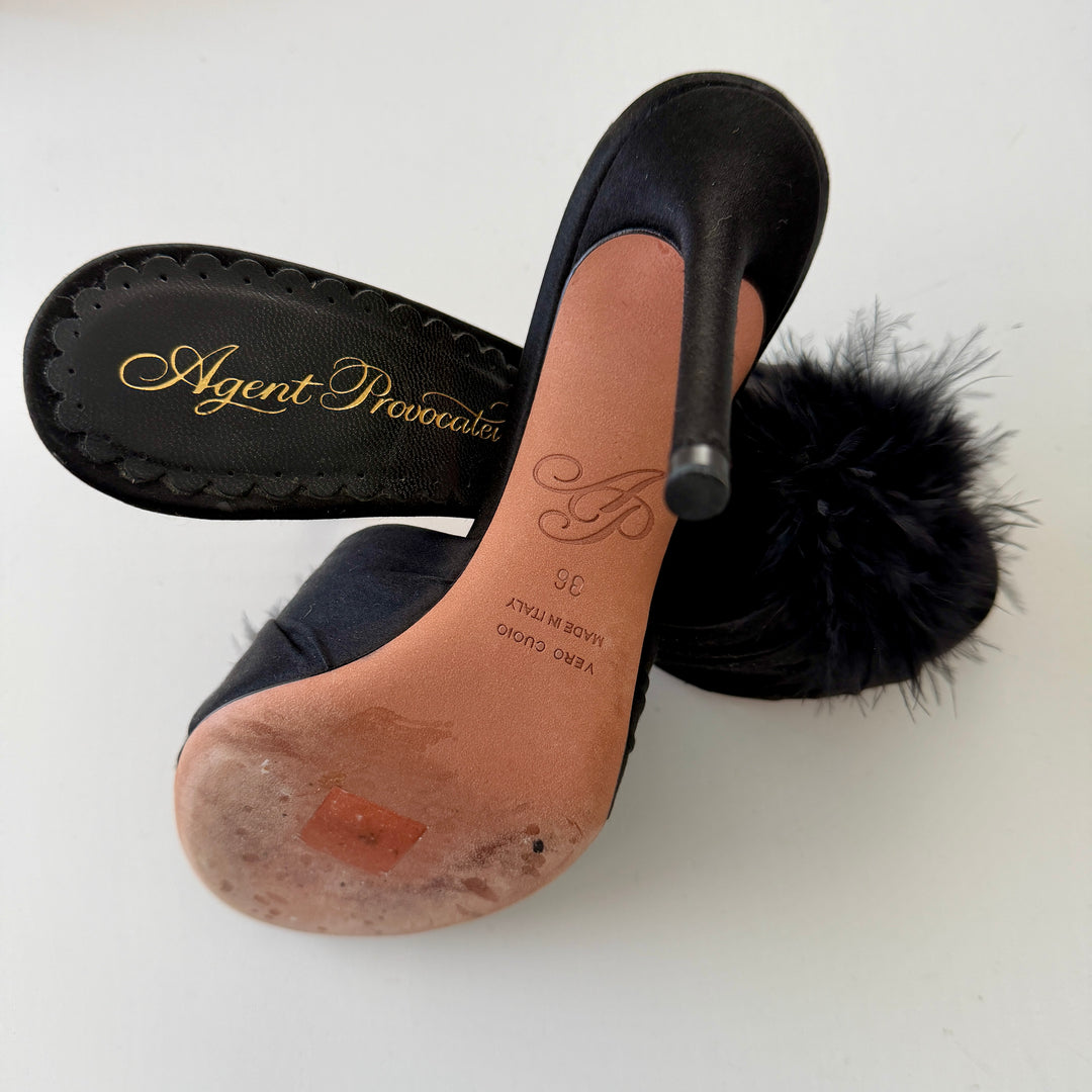 AGENT PROVOCATEUR Elice Mules in black satin