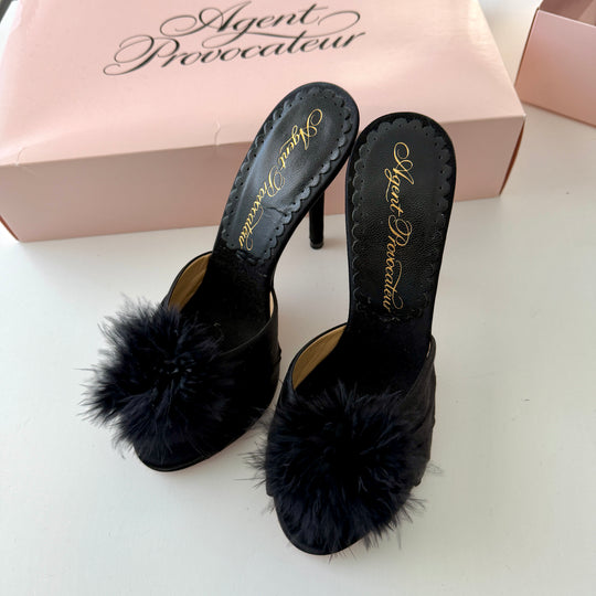 AGENT PROVOCATEUR Elice Mules in black satin