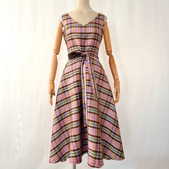 enSoie Zürich Silk Plaid Midi Dress with Belt EN SOIE