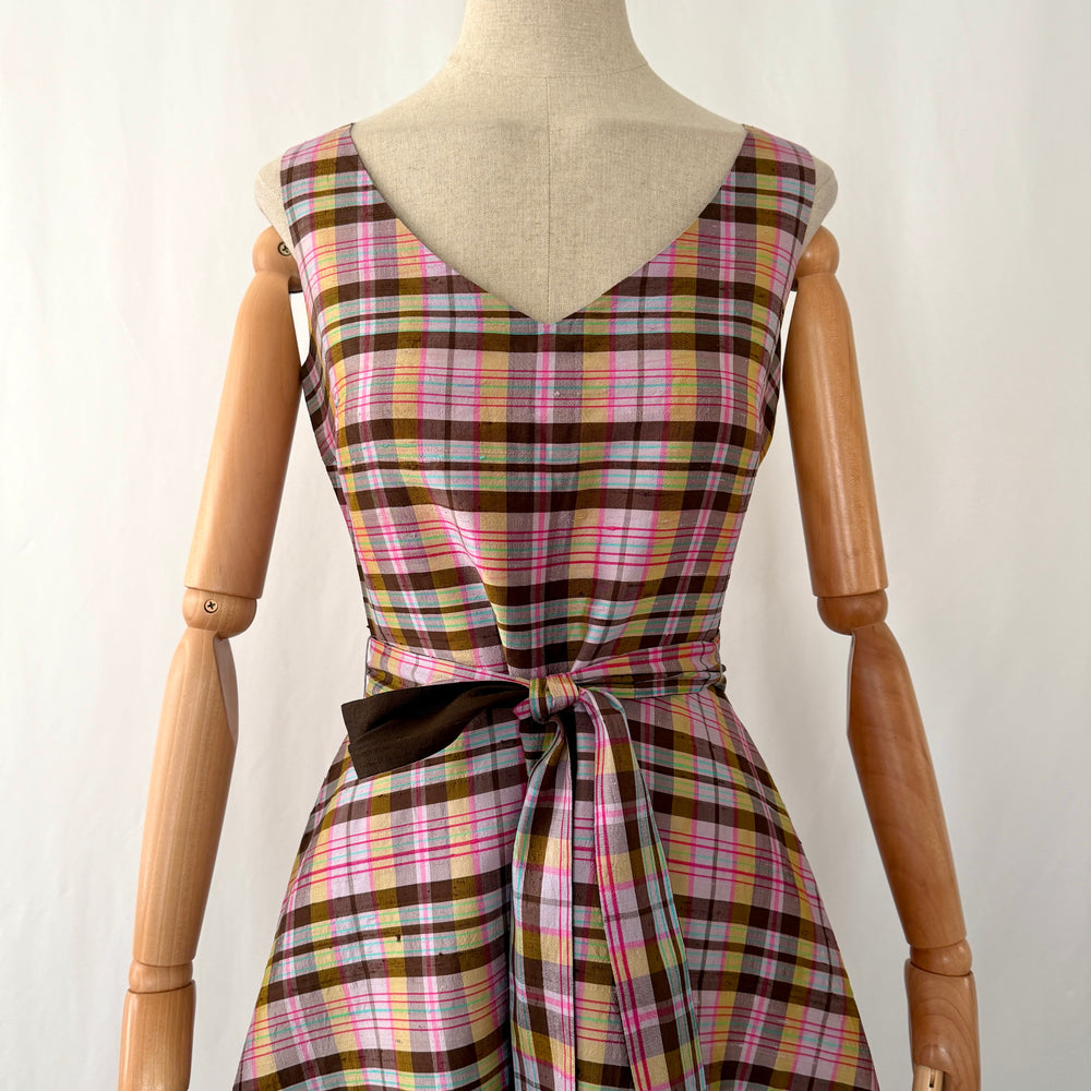 enSoie Zürich Silk Plaid Midi Dress with Belt EN SOIE