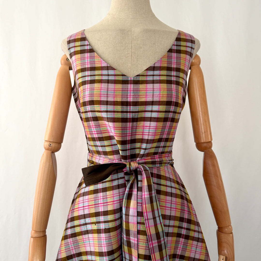 enSoie Zürich Silk Plaid Midi Dress with Belt EN SOIE