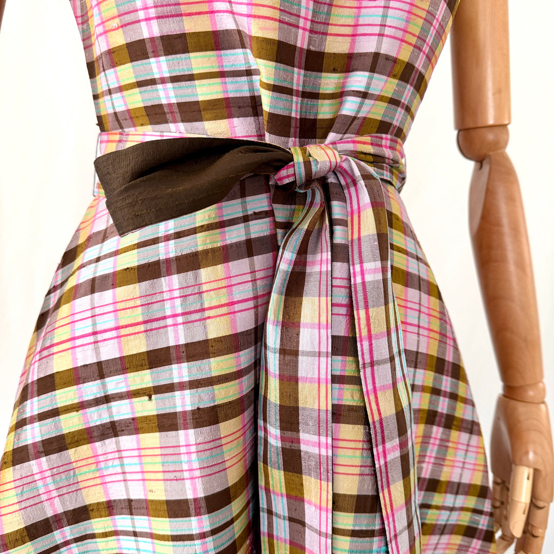 enSoie Zürich Silk Plaid Midi Dress with Belt EN SOIE