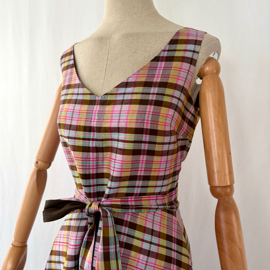 enSoie Zürich Silk Plaid Midi Dress with Belt EN SOIE