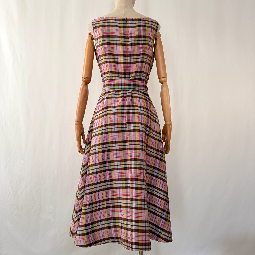enSoie Zürich Silk Plaid Midi Dress with Belt EN SOIE