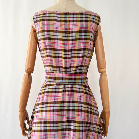 enSoie Zürich Silk Plaid Midi Dress with Belt EN SOIE