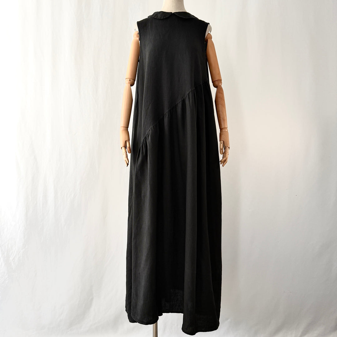 Ricorrrobe Black Linen Asymmetric Maxi Dress – Size S