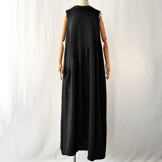 Ricorrrobe Black Linen Asymmetric Maxi Dress – Size S