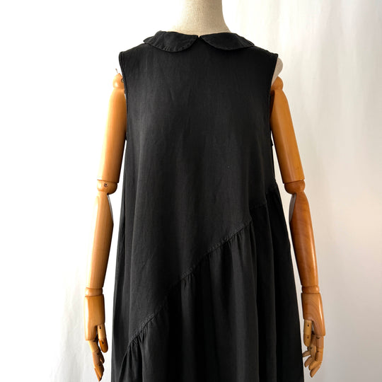 Ricorrrobe Black Linen Asymmetric Maxi Dress – Size S