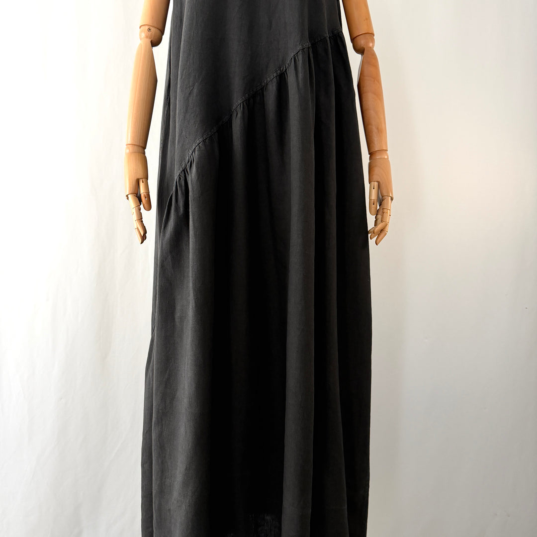 Ricorrrobe Black Linen Asymmetric Maxi Dress – Size S