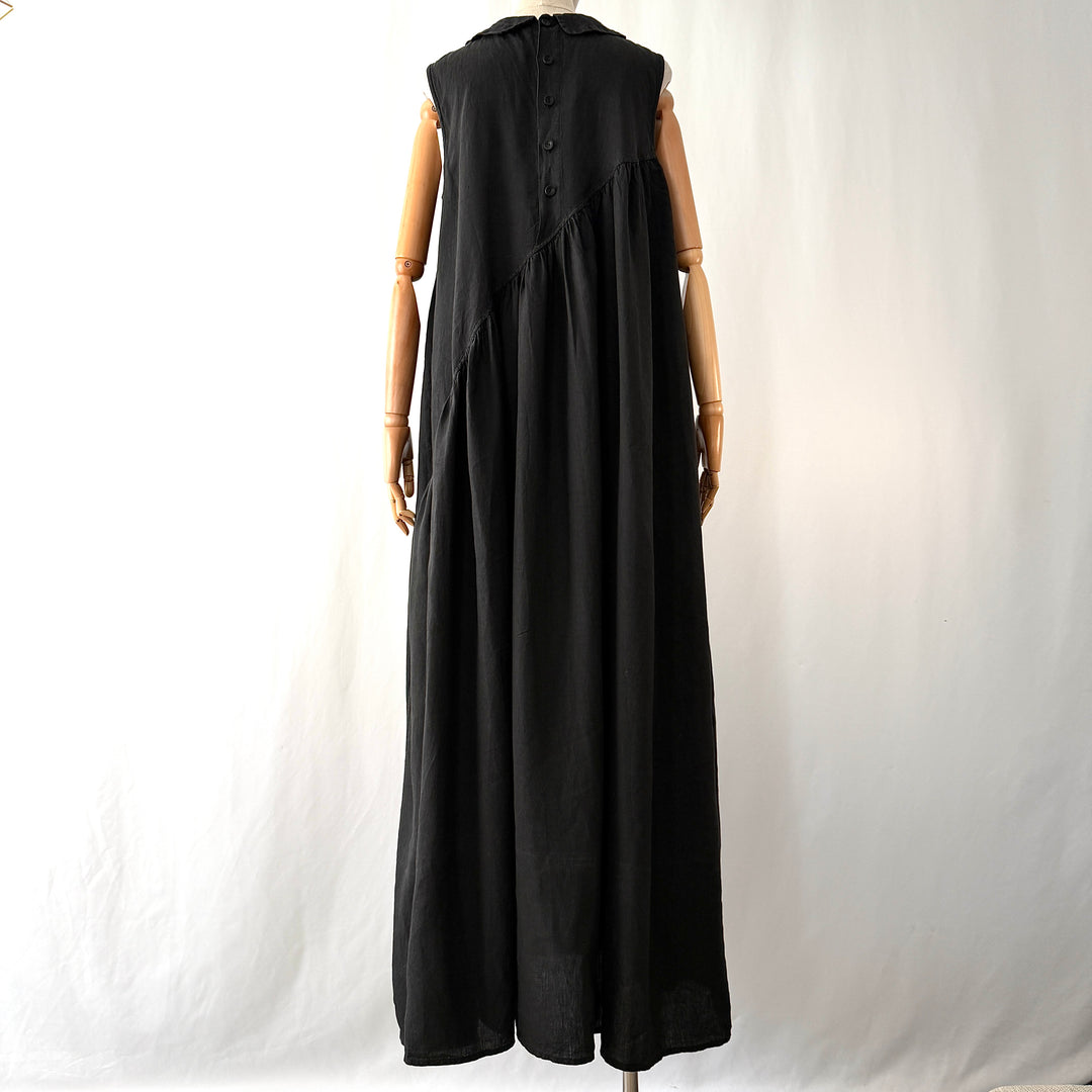 Ricorrrobe Black Linen Asymmetric Maxi Dress – Size S