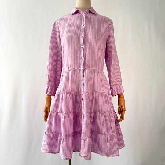 120% LINO Pink/Blue Linen Dress