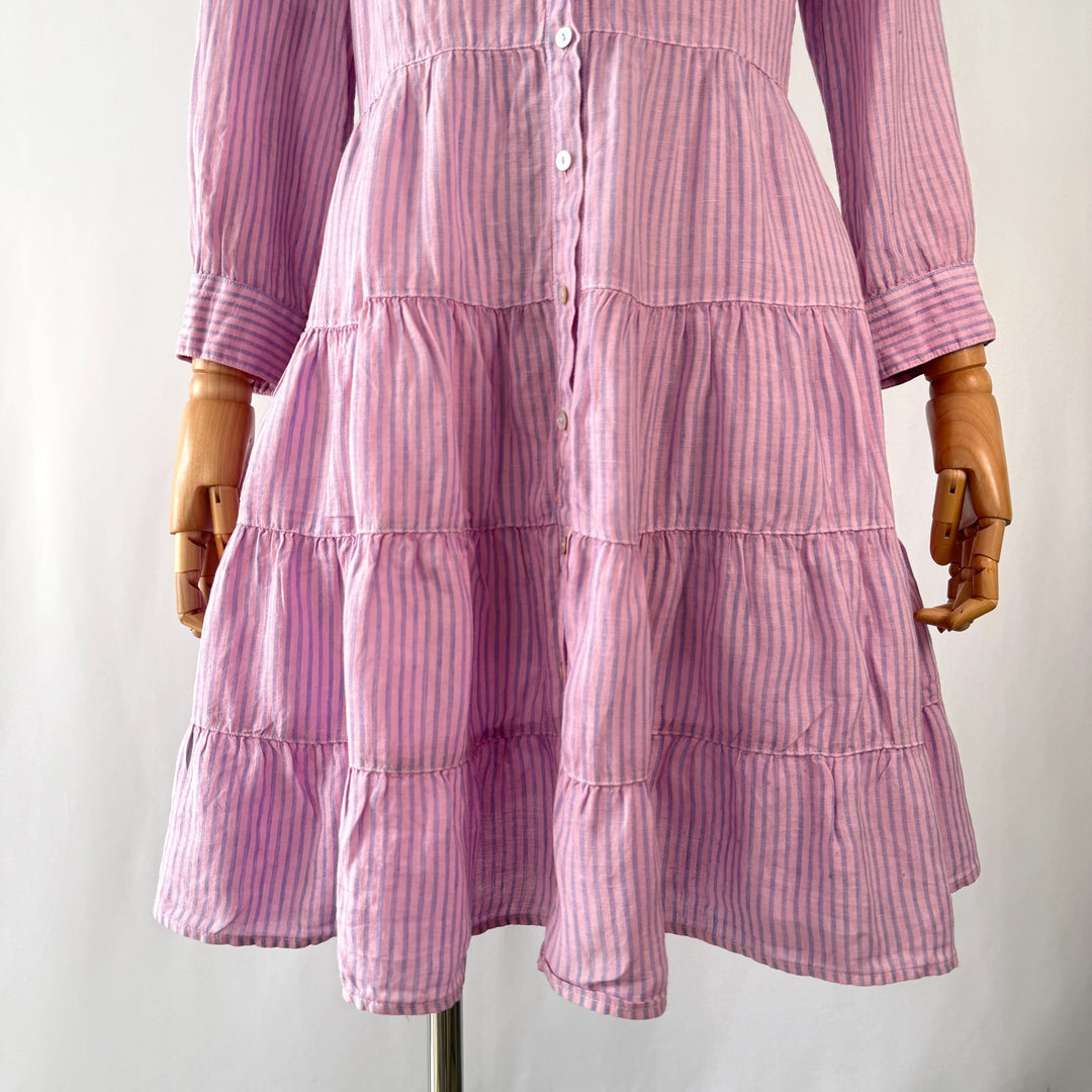 120% LINO Pink/Blue Linen Dress