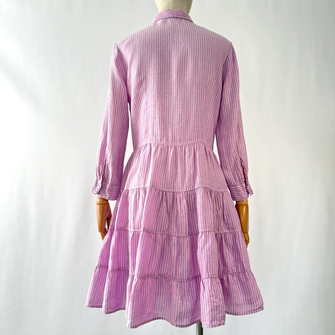120% LINO Pink/Blue Linen Dress